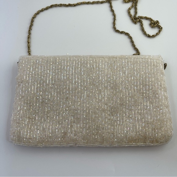Vintage La regale Ivory White Cream Beaded satin purse clutch bag - Picture 10 of 16